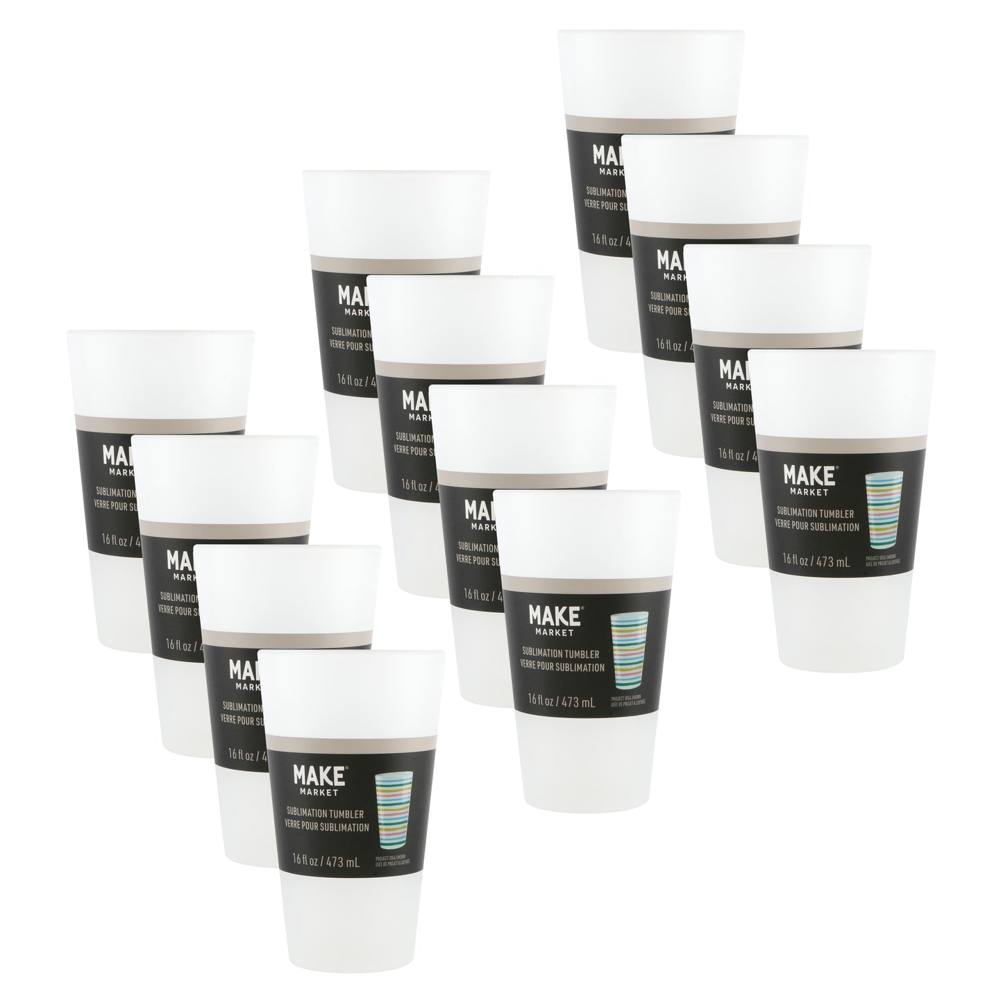 Frosted Glass Sublimation Tumbler by Make Market – 16oz Drinkware for Custom Heat Transfer - Hand Wash Only - 12 Pack