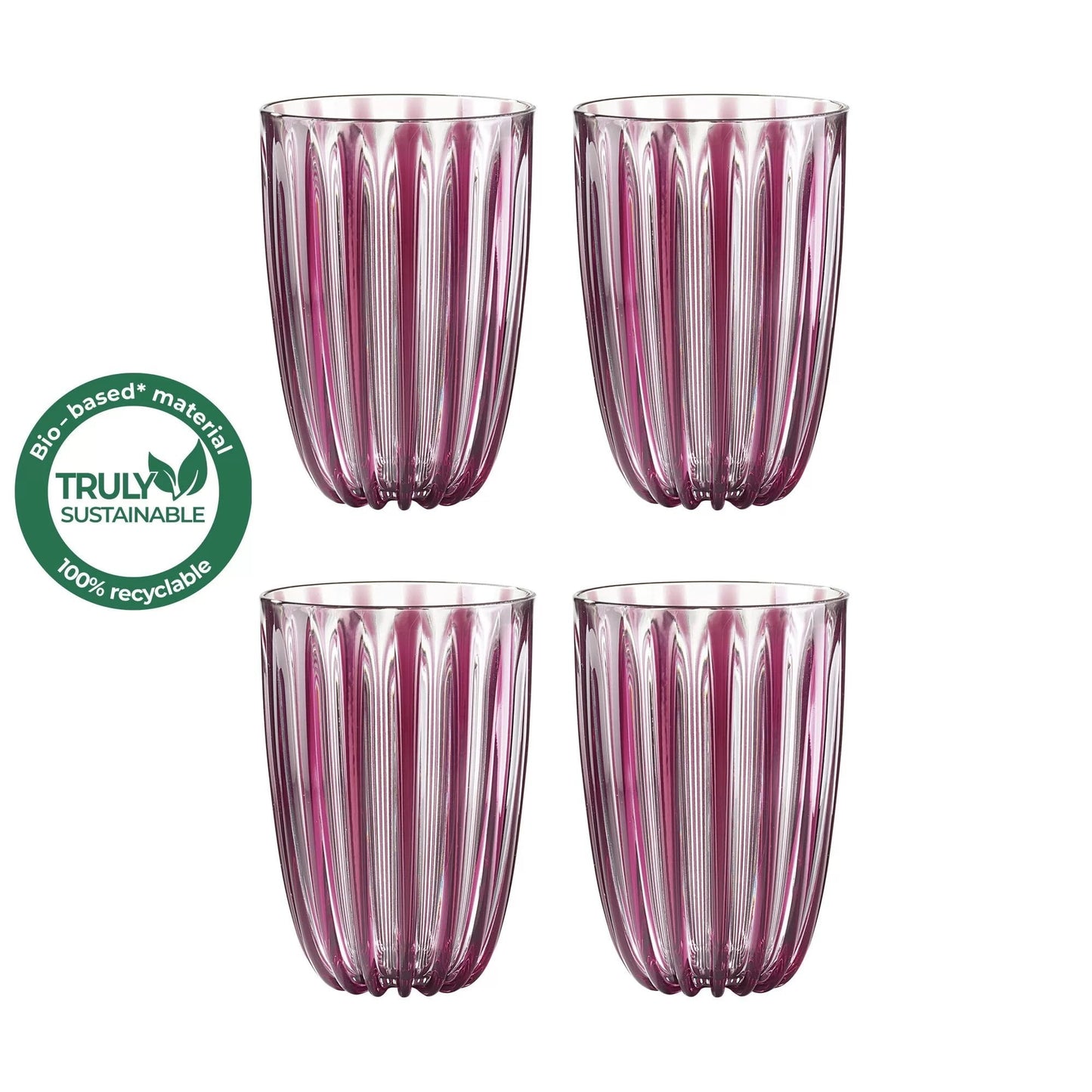 Guzzini Dolcevita Purple Tumbler, Set of 4 Drinkware Modern Bio-Based Plastic Amethyst Tumblers