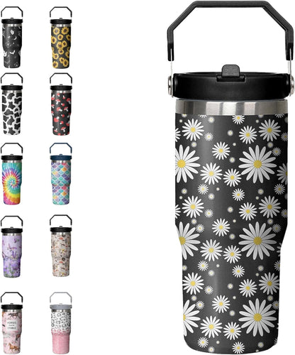 Pure Buddy - 30oz Tie Dye Print Tumbler with Handle Flip Straw Tie Dye Print Coffee Mug with Handle Leak Proof Insulated Tumbler Tie Dye Gifts for Women