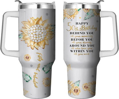 Pure Buddy - 40 Oz Tumbler with Handle and Straw, Double Wall Coffee Travel Mug Spill Proof Leak Proof, Reusable Insulated Water Bottle 40 Oz, Stainless Steel Cup with Handle and Straw Gifts for Women