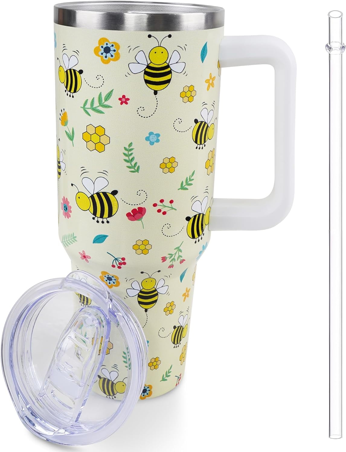 Pure Buddy - 40 oz Frog Mushroom Tumbler with Handle and Straw, Travel Mug Water Bottle, Stainless Steel Insulated Cup with Lid and Straw, Birthday Christmas Gifts