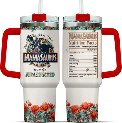 Pure Buddy - Tumbler 40 Oz With Handle Lid And Straw, Grandmasaurus Nutrition Facts, Grandmasaurus Gifts, Nana Grandma Cups Coffee Handle Sippy Tumblers Granny Great Water Cup Grandmas