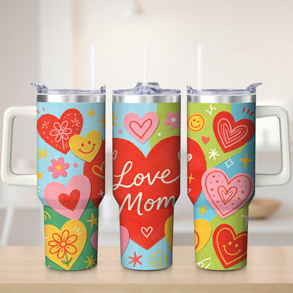 Pure Buddy - Colorful Heart Love Mom Stainless Steel Tumbler, 30oz