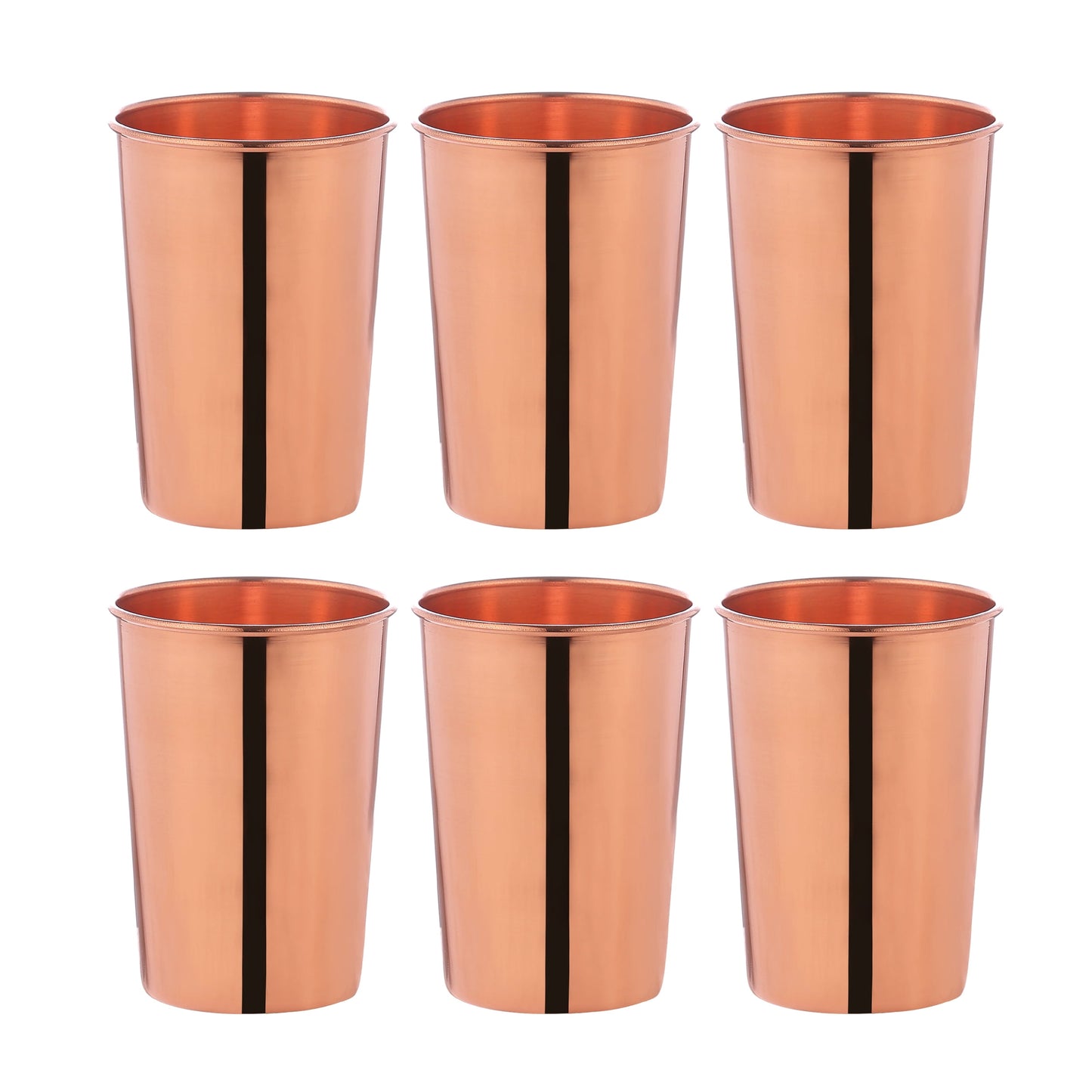 HealthGoodsIn - Set of 6 Pure Copper Tumbler  For Ayurveda Health Benefits - 350 Ml (11.8 US Fl Oz) Capacity