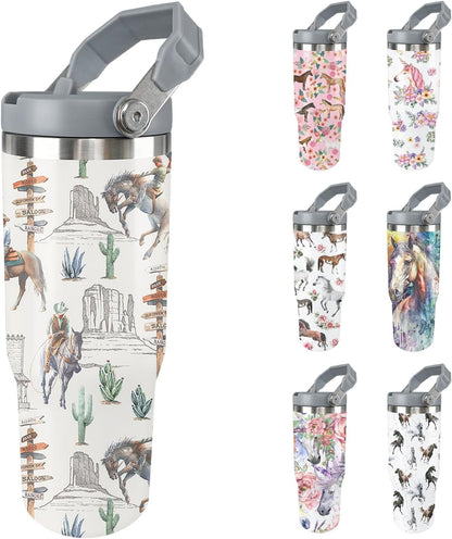 Pure Buddy - Horse Tumbler with Lid and Straw Stainless Steel Tumblers 30 Oz Insulated Horse Water Bottle Tie Dye Cup Mug with Handle Horse Gifts for Women Men Gift for Horse Lovers