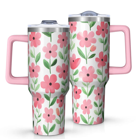 OBREWU Pioneer Flower Tumbler with Handle and Lid,Pioneer Flower 40oz Double Wall Vacuum Insulated Tumbler,Cups Gift for Women and Men