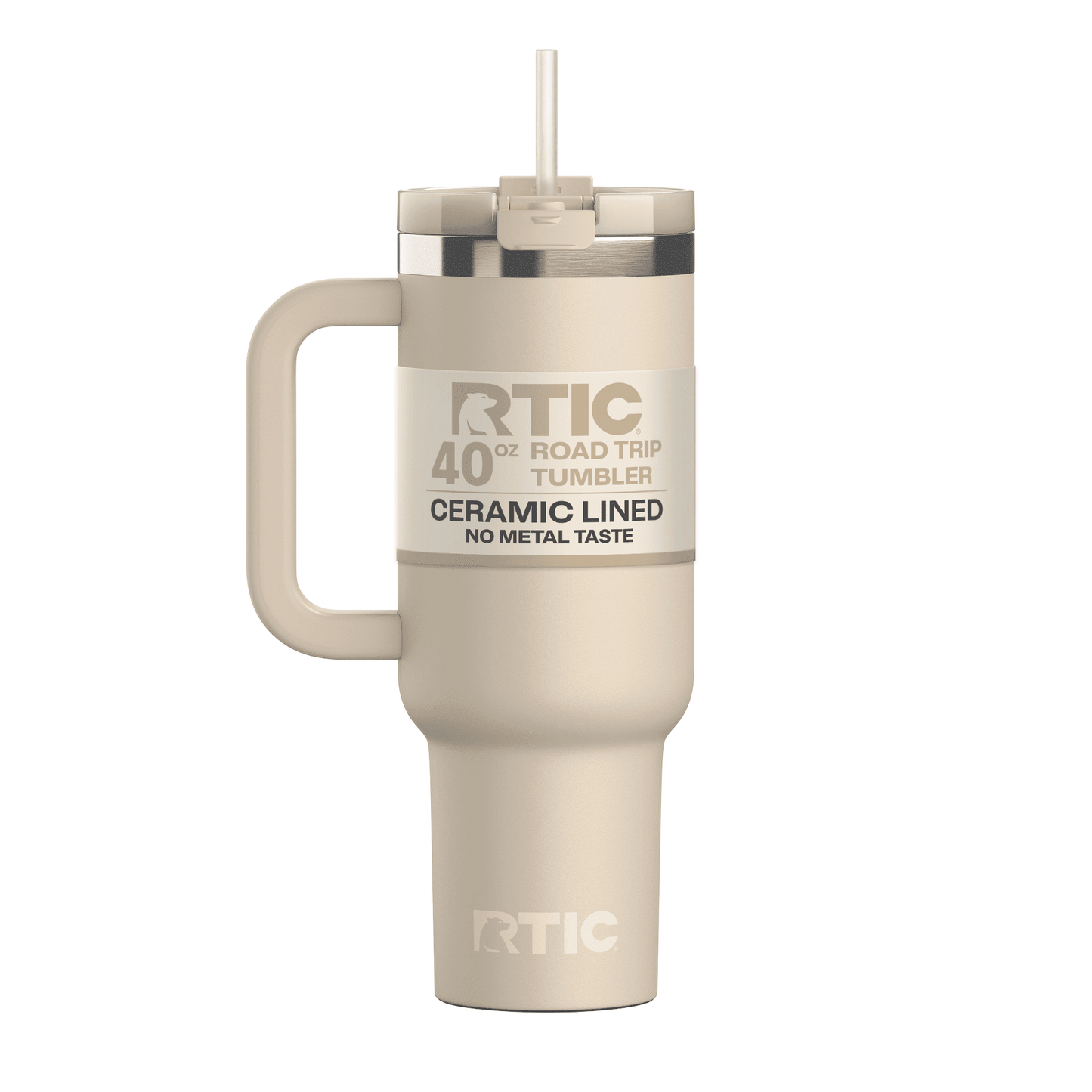 Pure Buddy - RTIC 40 oz Ceramic Lined Road Trip Tumbler with Handle and Leak-Resistant Straw Lid, White Glitter