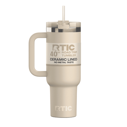 Pure Buddy - RTIC 40 oz Ceramic Lined Road Trip Tumbler with Handle and Leak-Resistant Straw Lid, White Glitter