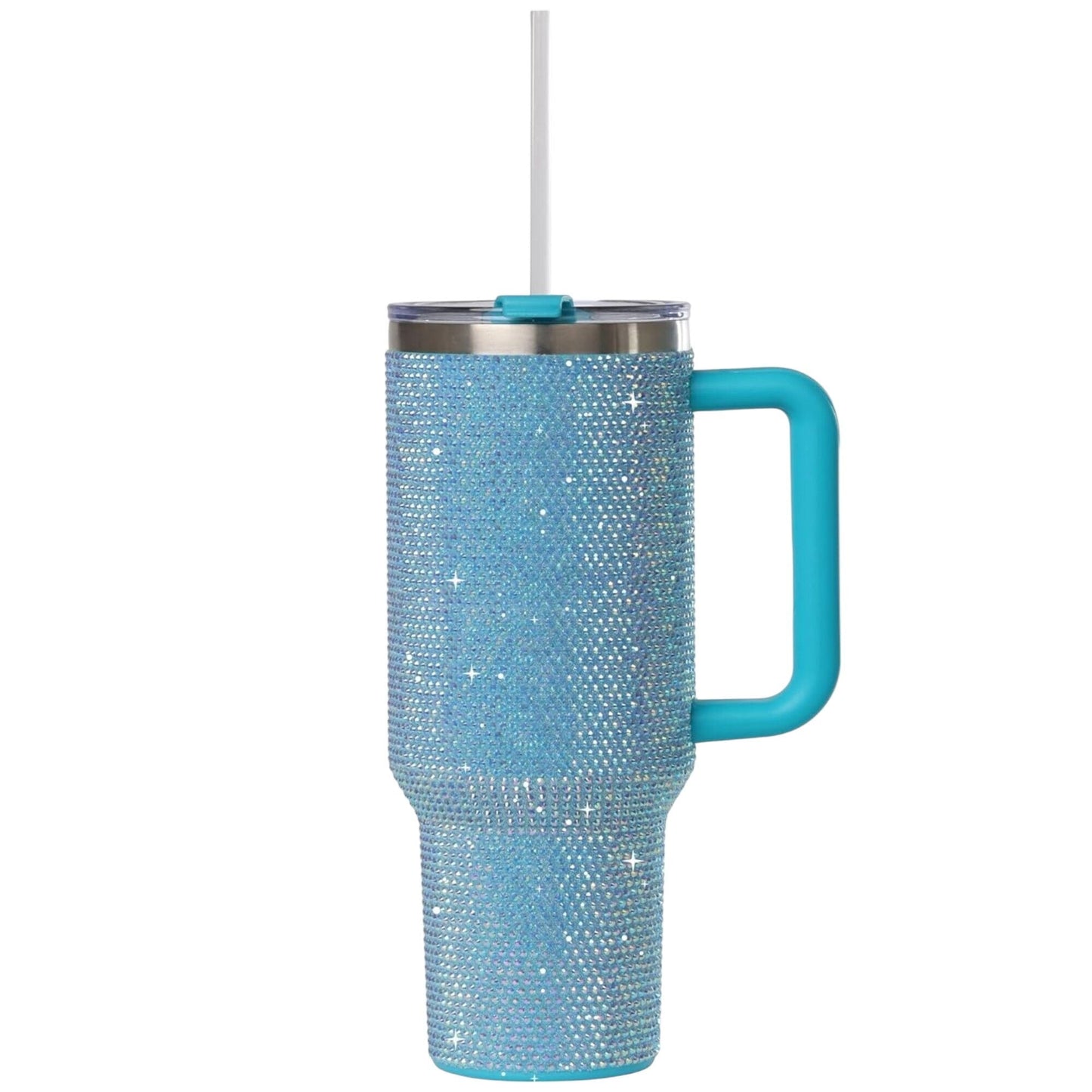 Pure Buddy - STP GOODS Stainless Steel Rhinestone Insulated Tumbler with Handle Lid and Straw 40 fl oz (1200 ml) Double-Wall Travel Mug, Light Green